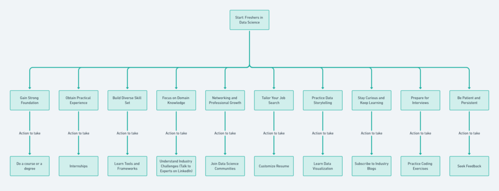 Career path for freshers to enter data science. A flow chart